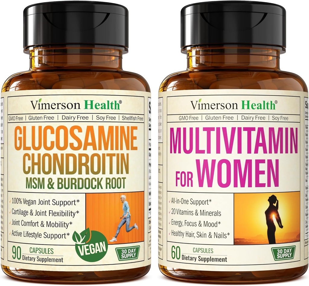 Vegan Glucosamine Chondroitin MSM Joint Support Supplement & Complete Multivitamin for Women