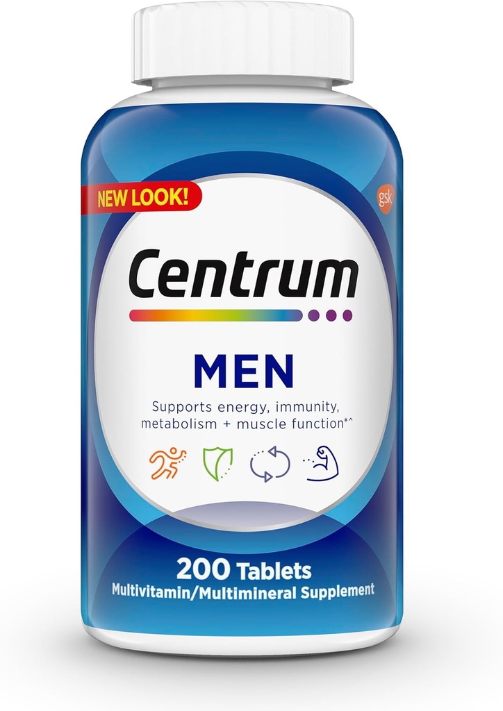 Centrum Multivitamin för Män, Multivitamin/Multimineral Supplement med vitamin D3, B-vitaminer och antioxidanter, Glutenfri, icke-GMO-ingredienser - 200 greve