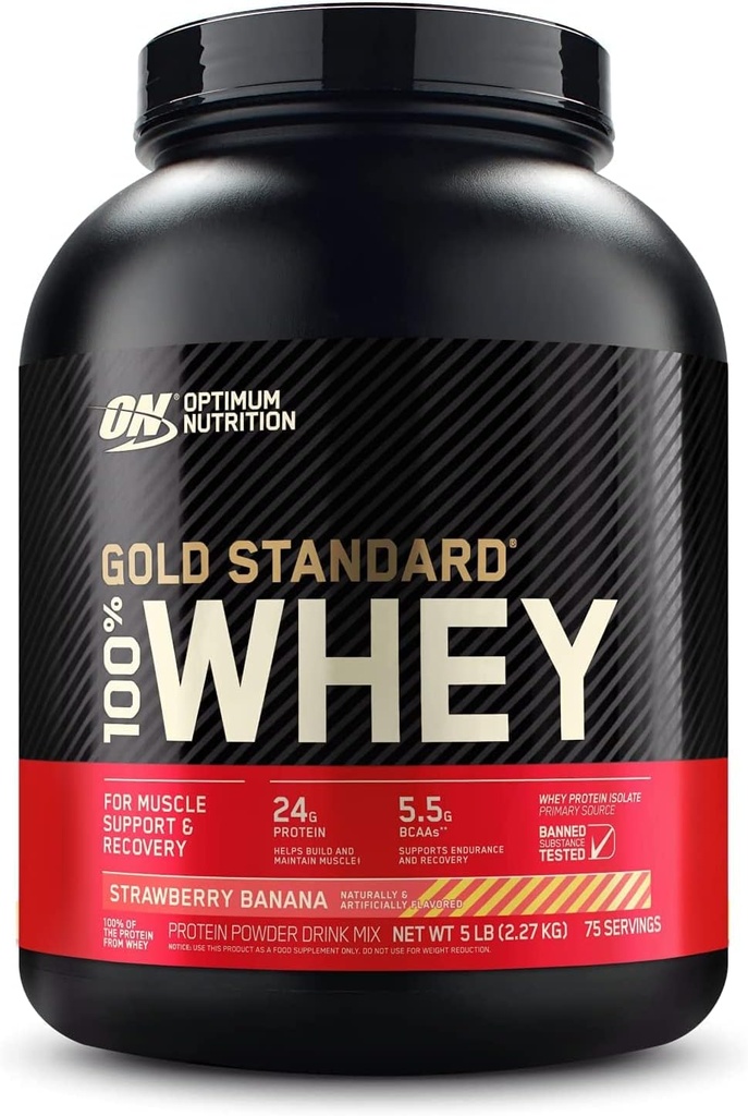 Optimum Nutrition Gold Standard 100% Whiy Protein Powder, Strawberry Banana, 5 Pound (Packaging May Vary)