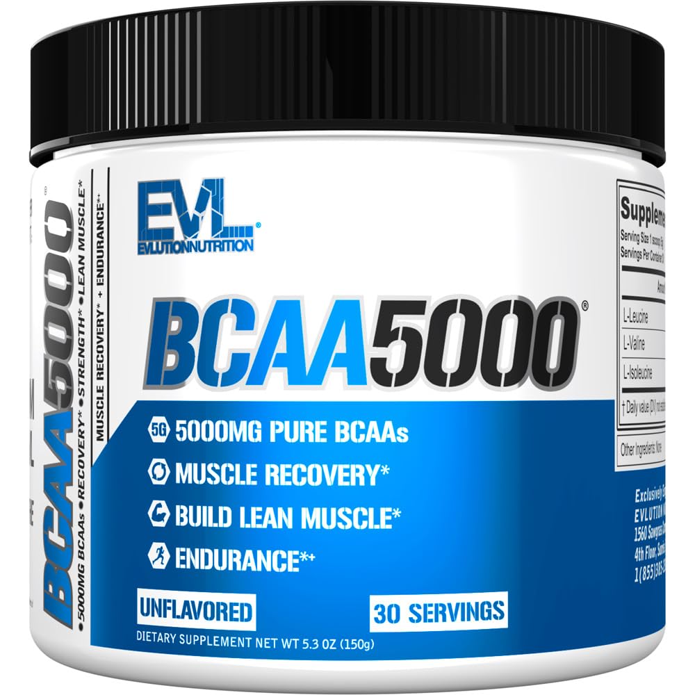 Evlution EVL BCAAs Amino Acids Powder - BCAA Powder Post Workout Recovery Drink and Stim Free Pre Workout Energy - 5g Branched Chain Amino Acids Supplement for Men - Unflavored