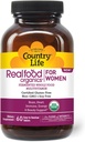 Country Life Organics Women's Multivitamin - USDA Organic, Vegan, Gluten-Free - 1,300mg Elikagai osoak, D bitaminak, E, B, Folate & Biotin - Daily Energy & Beauty - 60 Tablets