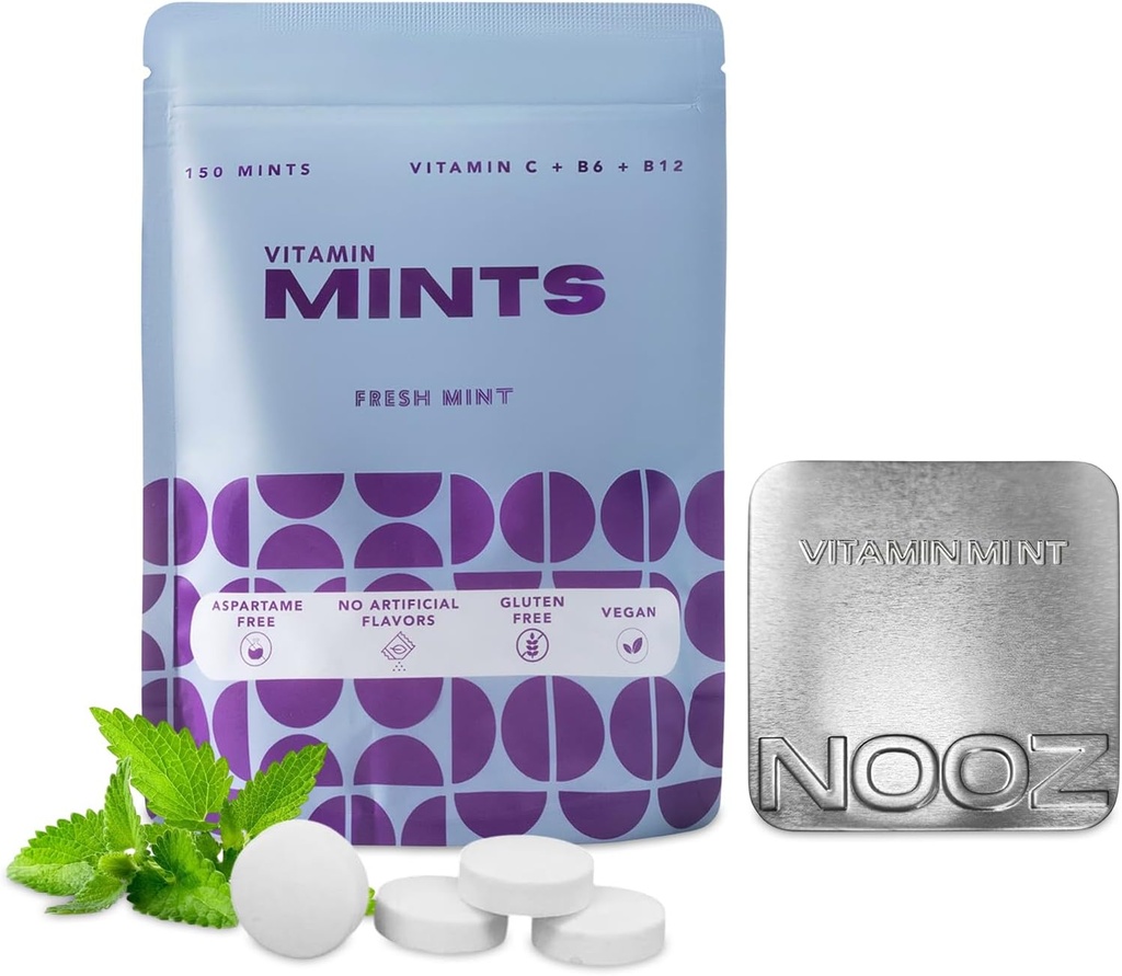 NOOZ bitamina Mints - Immunity & Vitality - Freskatzaile Mint Flavor | Sugar-Free, Vitality-Boosting Supplements for Fatigue Reduction & Wellness - Non-GMO, 150 Mints Refill Bag