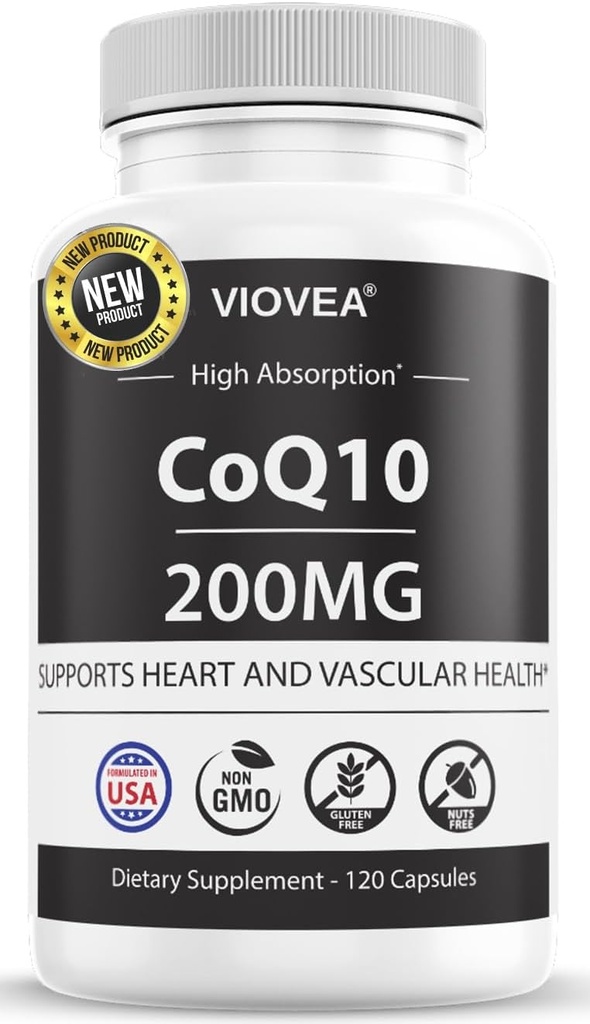 CoQ10 - ABŞ, 120 Capsules, 200mg (4-Month Supply), Ultra Yüksək Aboreksiya Coenzyme Q10 Təhlükəsizlik - Heart, Vascular Sağlamlıq və Enerji Boost