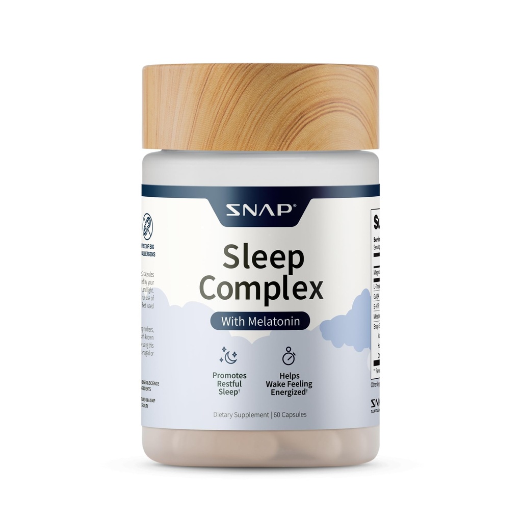Snap Supplements Sleep Complex, Melatonin & Valerian Root, 60 Capsules | Natural Sleep Aid Supports Relaxation, Restful Deep Sleep & Nighttime Recovery, Gluten-Free, Non-GMO, Vegan