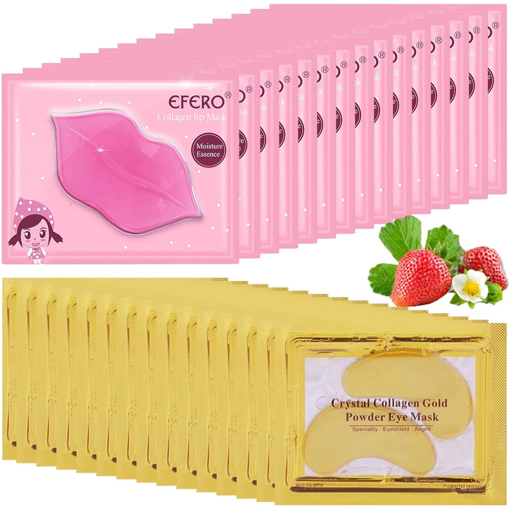 30 Poros Lūpų kaukė & Pagal akių kaukė, 24K Auksinis Crystal Collagen po akių pleistrai Puffy akis, Lūpų kaukės Efektyviai Nurites Lūpų & Akių oda, Akių kaukės Mažinimo Fine Lines & Tamsus ratas