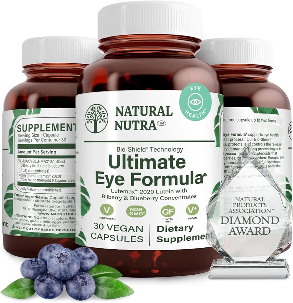 Natural Nutra Ultimate Eye Health Supplement - Bilberry & Blueberry Extract Blend for Day and Night Vision Support, Promotes Color Perception & Eye Clarity - Non-GMO, Vegan - 30 капсул (Pack of 2)