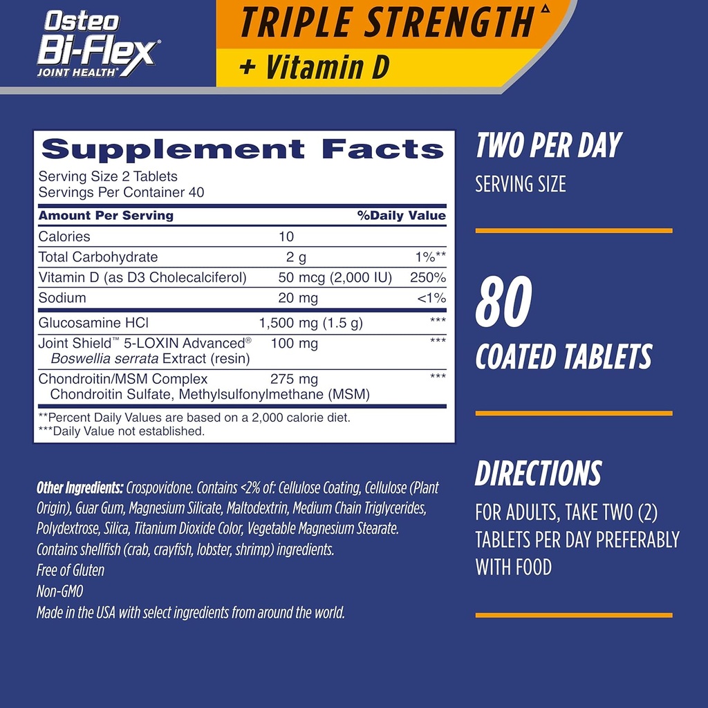 Osteo Bi-Flex Triple Strength(5) Vitamin D Glucosamin Chondroitin Axtarış Eksperti ilə, örtük tabletlər, 80 Şərh (Böyük 2)