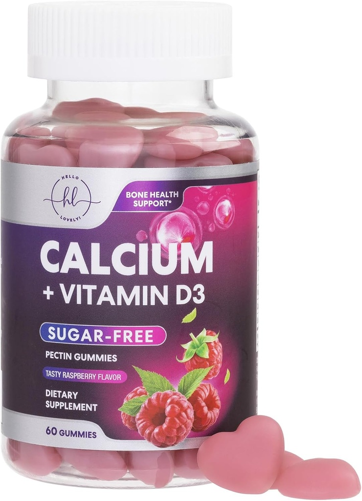 תוספי Calcium עבור נשים - סוכר חינם Calcium חניכיים עם ויטמין D3 עבור כוח העצם, שיניים ותמיכה בריאות החיסון, צ'יפס טבעי עבור נשים וגברים - Raspberry Flavored & non-GMO - 60 מסטיקים