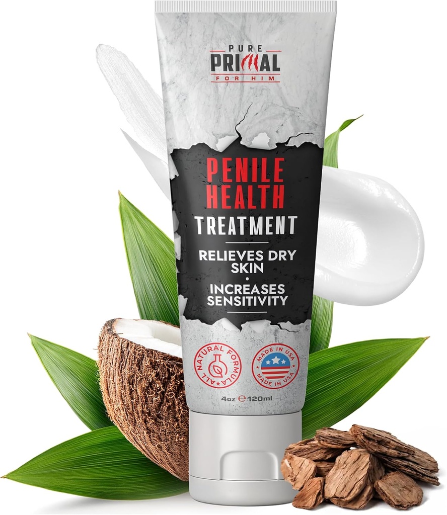 Pure Primal Penile Cream for Men – Fast-Absorbing Penile Health Creme for Hydration Skin Support & Irritation Relief – Daily Moisturizer Treatment