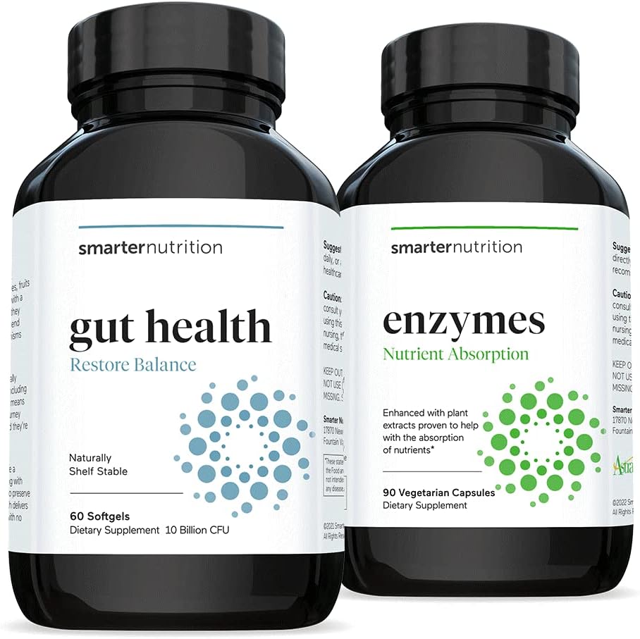 Smarter Gut Health Probiotics - Superior Digestive & Immune Support + Smarter Nutrition Enzymes - Daily Digestive Aids z 16 različnimi naravnimi encimi