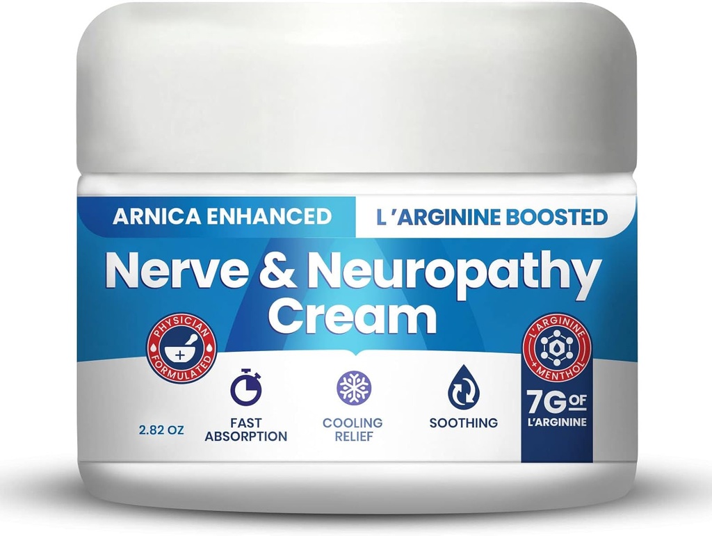Neuropathy Cream Arnica Enhanced and L 'Arginine Boosted Formula - Maximum Power Relief for Foot, Hands, Legs, Toes Includes 7grams of L' Arginine; Vitamin B6, MSM, Arnica, Aloe -2.82oz