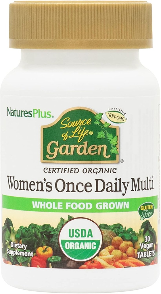 Naturezas Plus Fonte de Vida Jardim Certified Mulheres Orgânicas Uma vez Multivitamin Diário - 30 Tablets Vegan - Puro, Natural Ingredientes Alimentos Integrais - Energia Boost - Vegetariano, Gluten-Free - 30 Servings