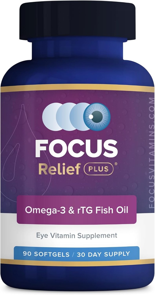 Focus Relief Plus Dry Eye Formula (90 ct. 30 Day Supply) Dry Eye Omega 3 Supplement - Dry Eye Relief Supplement - Omega 3 Fish Oil for Dry Eye