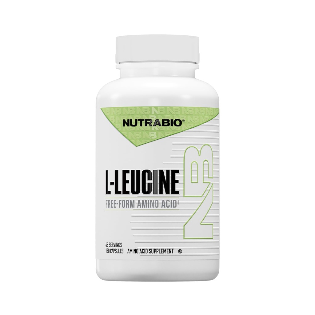 NutraBio L-Leucine Supplement - Optimal Amino Acid for Muscle Growth & Recovery - Naturally Fermented Free Form Leucine Amino Acids Supplement- Vegan, Non-GMO, Gluten Free - 400mg, 180 Capsules