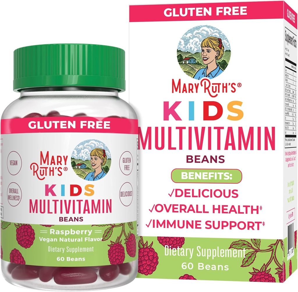 MaryRuth Organics Multivitamiin Multimineral Vita-Beans for Kids | Vegan näritavad vitamiinid vanuses 4+ | Immuunsüsteemi tugi | Luu tervis | Vaarikamaitse | 60 Count
