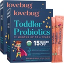 LOVEBUG Crianças Pó Probiótico com Fibra Prebiótica - Crianças Imunidade Suporte & Resgate de Obstipação - USDA Probióticos Orgânicos para Crianças Gut & Digestive Health (Ages 1-4) - 60 Pack (Desfavorecido)