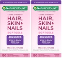 Nature's Bounty Advanced Hair, Skin & Nails, Argan-Infused Vitamin Supplement with Biotin and Hyaluronic Acid, 150 Rapid Release Softgels (Pack of 2)