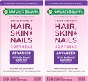 Nature's Bounty Advanced Hair, Skin & Nails, Argan-Infuzed Vitamin Supplement with Biotin and Hyaluronic Acid, 150 Rapid Release Softgels (Pachet de 2)