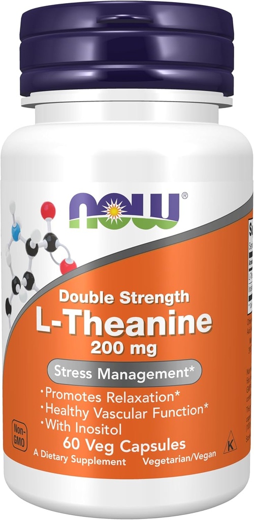 Teraz żywności Suplementy, L-Theanine 200 mg z Inositol, Stress Management *, 60 Kapsułki Veg