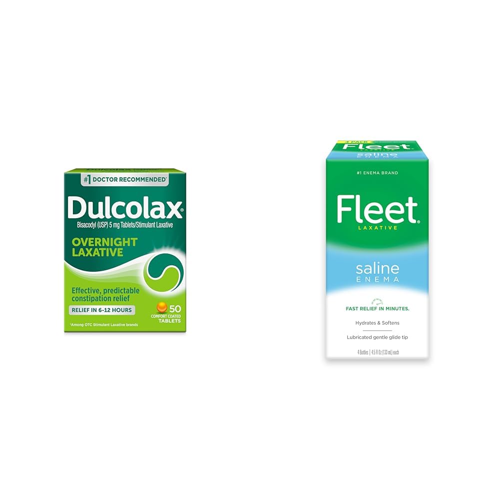 Dulcolax Overnight Relief Laxative 50 Count & Fleet Saline Enema Adult Constipation Relief 4 Bottles