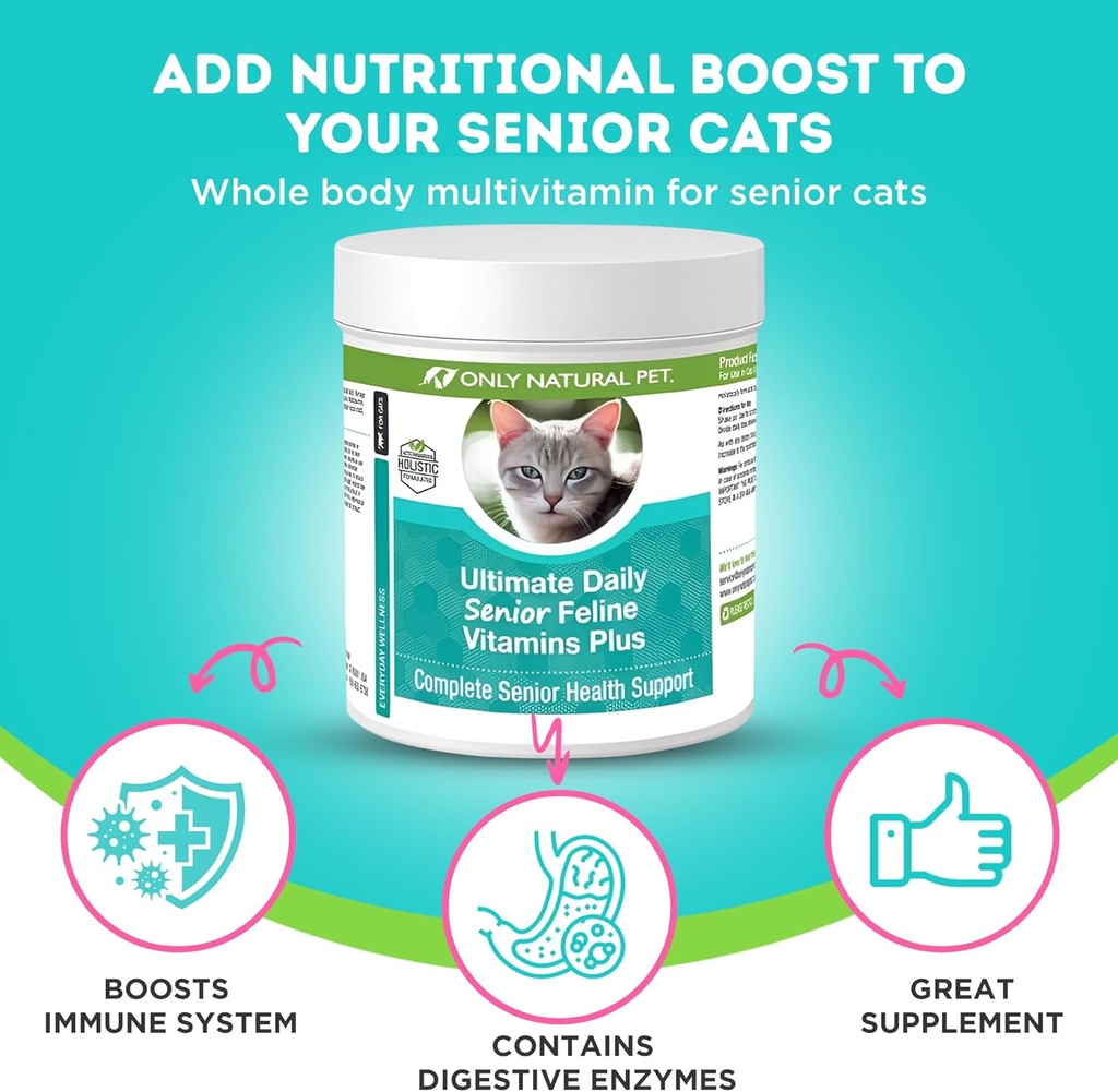 LEN NATURAL PET Ultimate Daily Senior Feline Multivitamín w/Taurine & L-Lysine 