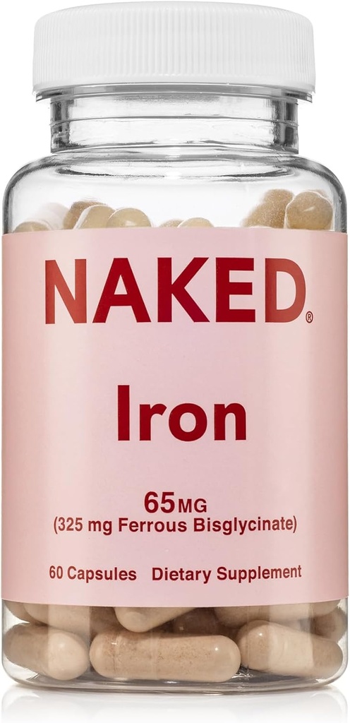 Tüklü Iron 65mg, 325mg Ferrous Bisglycinate - Iron Deficiency üçün Yüksək Potensial Ekstr, Cellular Energy Support, Sağlam Qızıl Qızıl Qaynaq Hücre İstehsalçısı, Gluten-Free, 60 Capsules