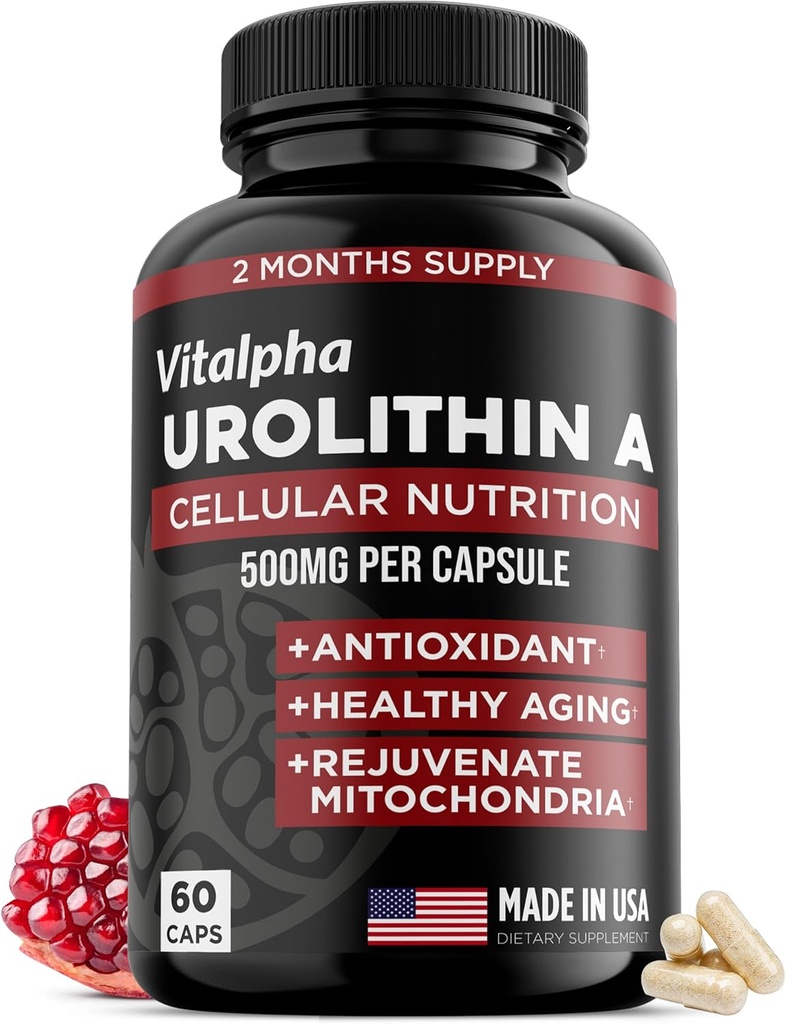 Anti-Aging Urolithin Papildinājums - Pure & Powerful Antioxidant Protection Mitohondrial Papildinājumi - Natural Energy Boost - Mitochondrial Veselības un šūnu remonts Atbalsts vīriešiem un sievietēm - 60 Caps