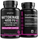 SPARTIS Nattokinase Supplement 4000 FU CoQ10 100mg French Maritime Pine Bark Extract 200mg with Enzymes for Circulatory & Cardiovascular Support (Pack of 1 at 120-Caps)