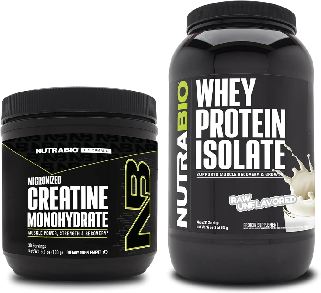 NutraBio Creatine Monohidrate, desfelavod, 150g i Wahe Protein Isote, Unflavored, paquet de paquets suplementaris - Energy Muscle, Creixement de Len Muscle, Recobery,