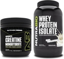 NutraBio Creatine Monohydrate, Unflavored, 150g 및 Whey Protein Isolate, Unflavored, 보충 번들 - 근육 에너지, Lean 근육 성장, 회복 및 힘