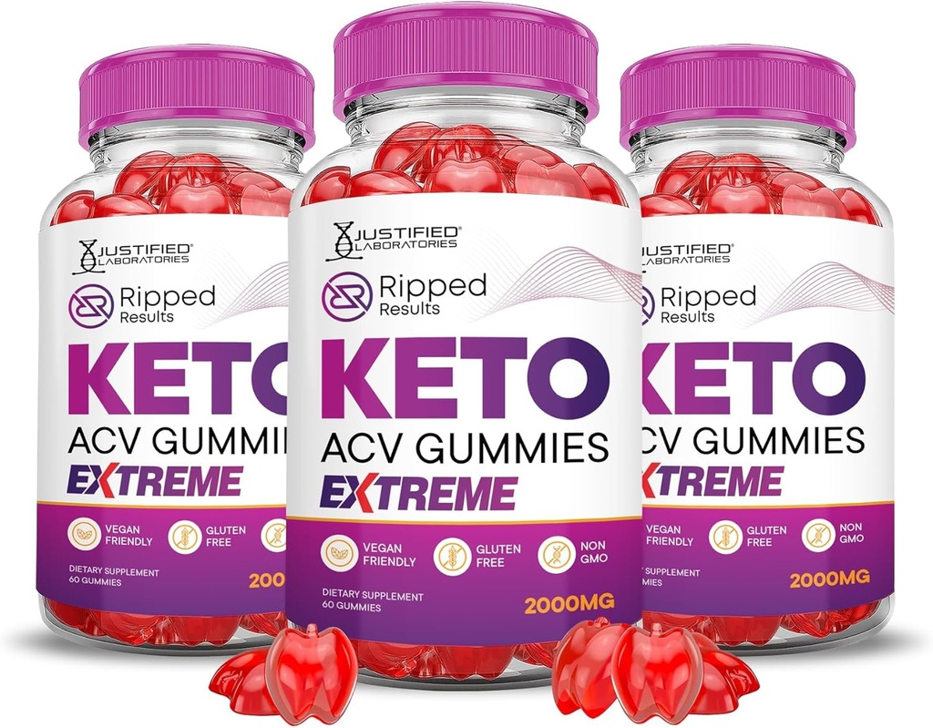 Laboratorios Justificados (3 Pack Ripped Results Keto ACV Gummies Extreme 2000MG Ripped Results Formulado con Powder Pomegranate Beet Juice B12 Vegan Non GMO 180 Gummys