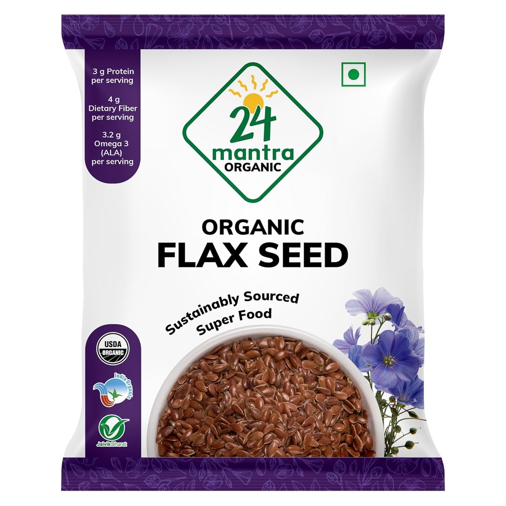 24 Mantra Organic Flax Seeds USDA Certified Organic EU Certified Organic Pesticides Free Adulteration Free Sodium Free - Pack of 1 | 7 Ounce