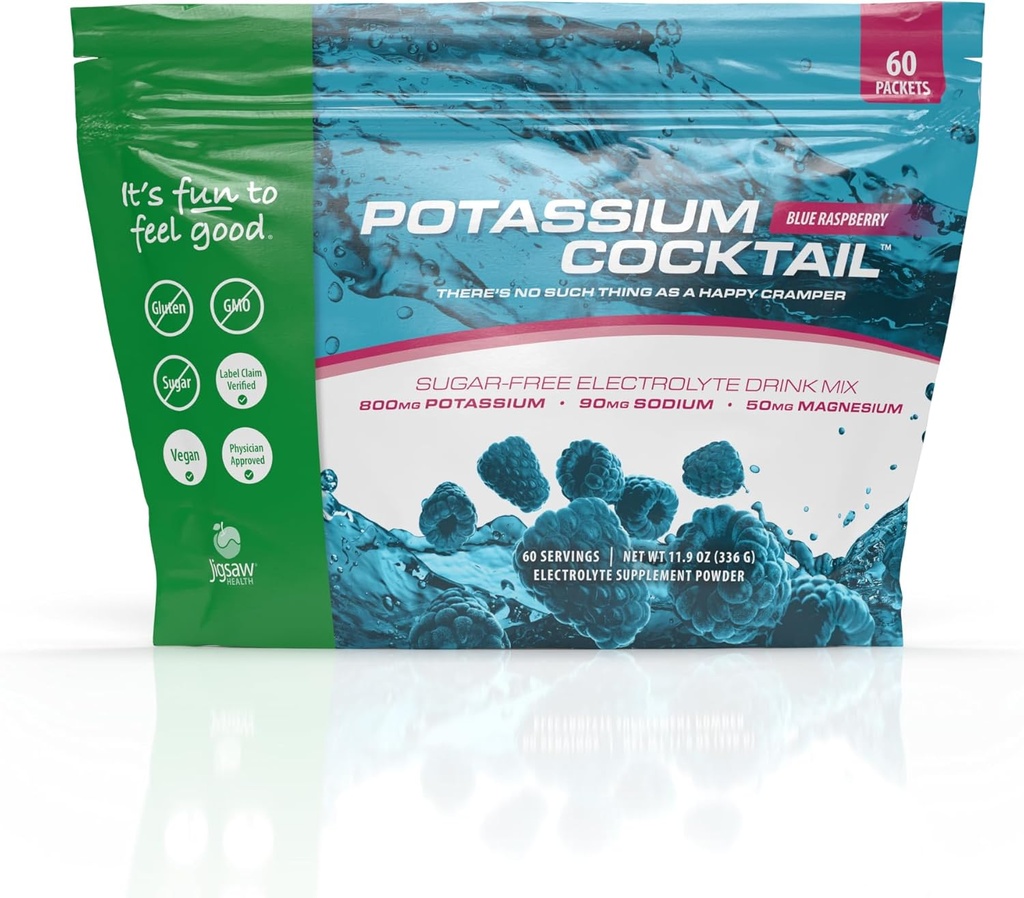 Jigsaw Health Potassium Cocktail ) Formerly pickleball Cocktail ) Blue Raspberry Flavor ) 60 Servings (Packets)