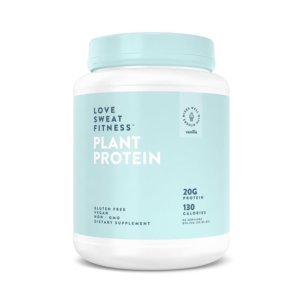 Love Sweat Fitness Organic Vegan Protein Powder for Women | 20g Plant Protein | No Bloat, No Chalk | Vanilla | Sugar Free, Gluten Free, Non-GMO | 28 Servings