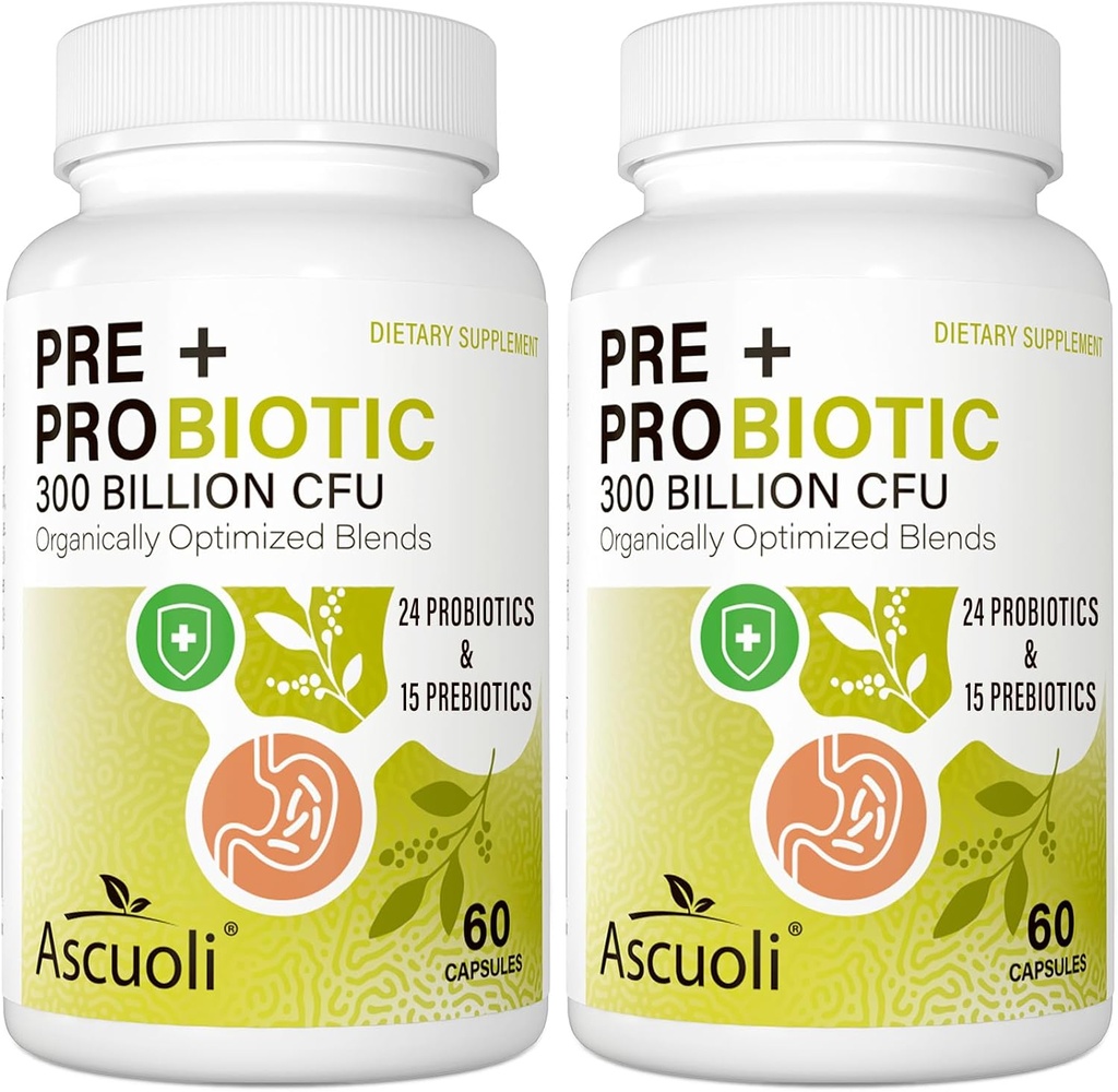 Probiotiká pre ženy a mužov - 300 miliárd CFU, 24 kmeňov + 15 organických bylín Prebiotiká Blend, Daily Probiotic for Digestive Health, Immune, Gut, Bloating - 120 Vegetariánska kapsula (120 dní)