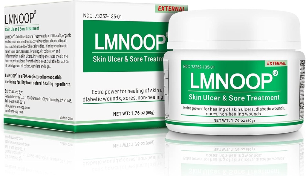 LMNOOP® Skin Ulcer Healing Ointment, for Foot & Leg Ulcers, Sores, Varicose Ulcers, Stasis Ulcers, Bedsores, Cuts, Burns, Skin Infections, Natural Ingredients Deep Wound Healing Ointment