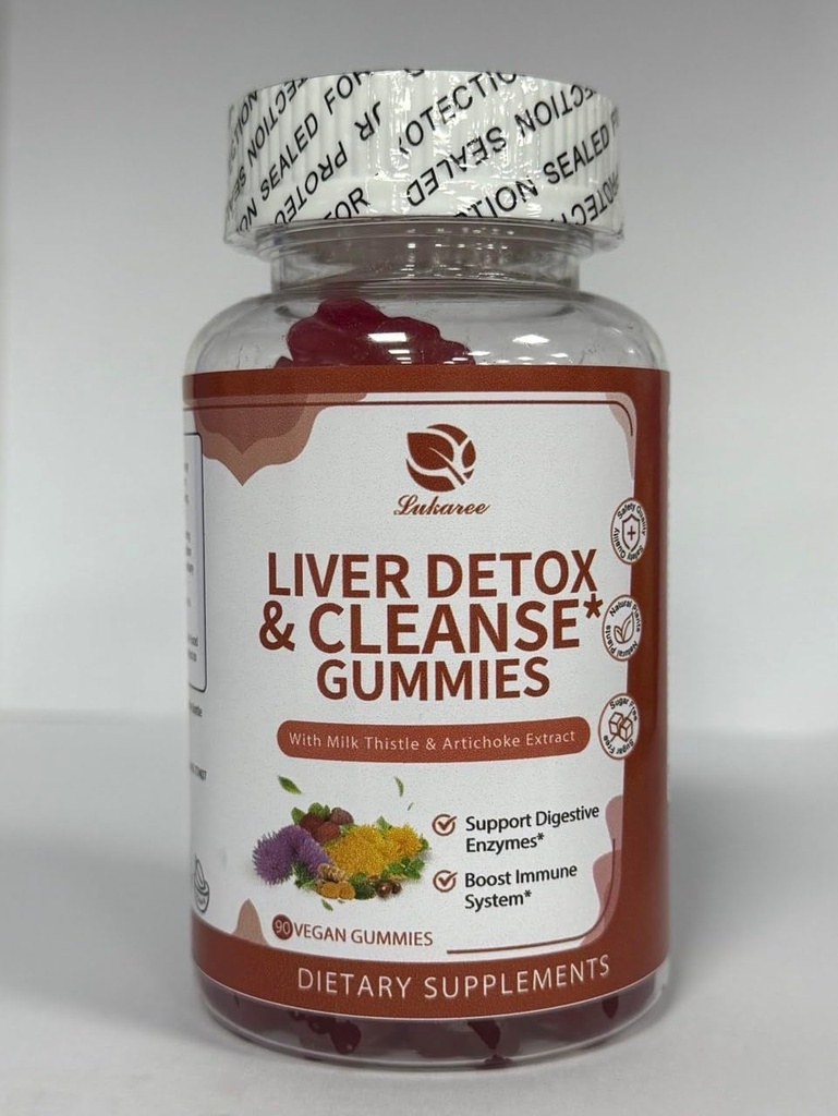Lukaree Liver Cleanse Detox & Repair Gummies - Milk Butle Silymarin, Dandelion, Artichoke özü & Yaşlıberry - No Sugar, Raspberry Flavor - 90 Count
