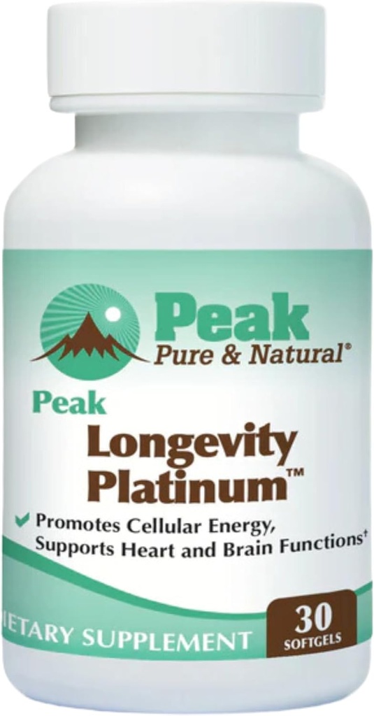 Peak longevity Platinum PQQ Supplement with Cozyme Q10 - Pyrrolochinolín Quinone with Ubichinol CoQ10 and Shilajit - Mitochondrial Supplement for Natural Energy and Healthy Aging (30 Softgels)