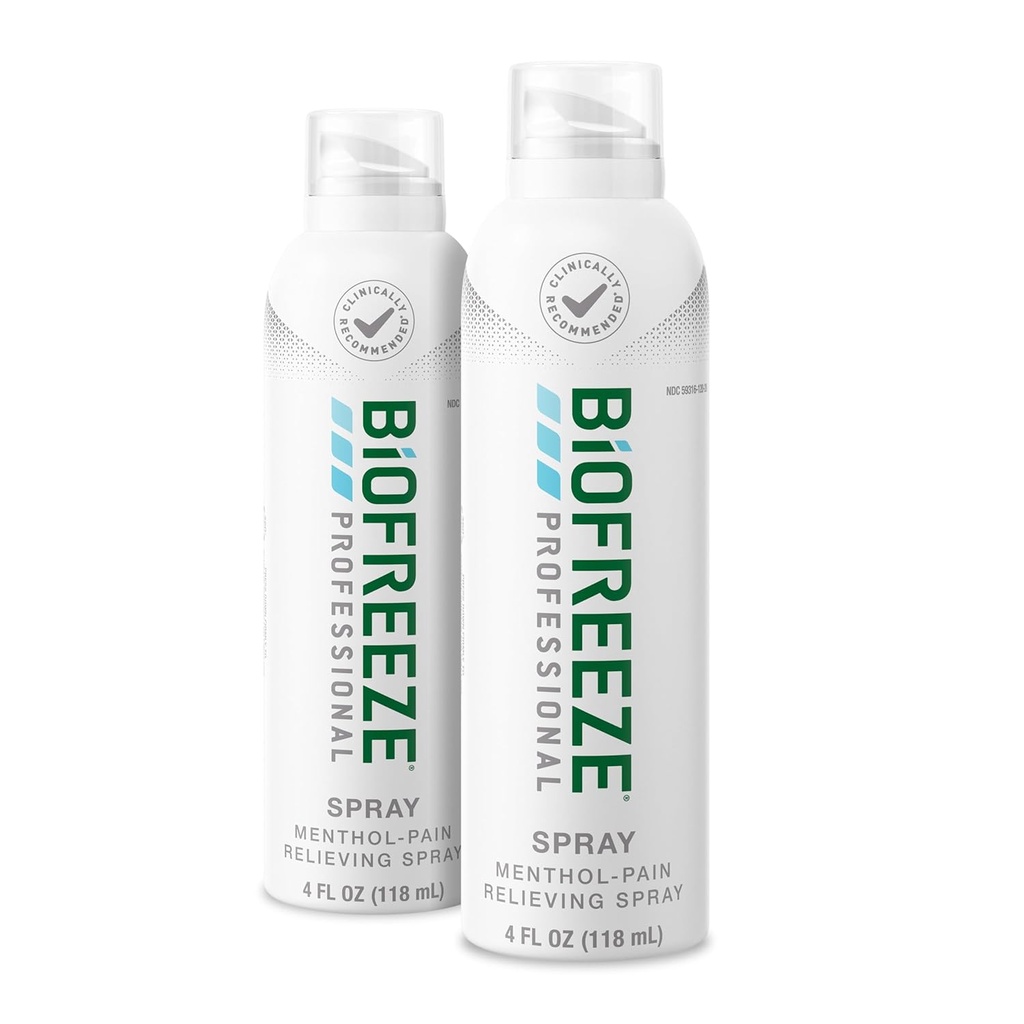 Biofreeze 전문 강도 통증 완화 에어로졸 스프레이, 관절염 통증 완화, 무릎 및 허리 통증 완화, 근육 완화, FSA Eligible, 2 팩 (4 FL OZ Biofreeze Menthol 스프레이)