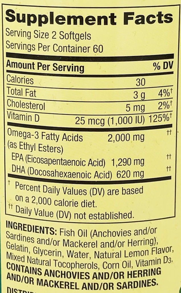 Spring Valley Omega 3 Fish Oil massima cura 2000mg Lemon 120 Softgels