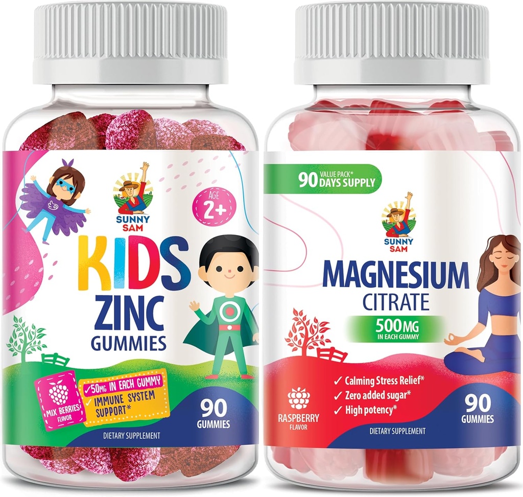 Magnesium Gummies aikuisille - 500 mg & Sinkki Gummies lapsille & aikuisille