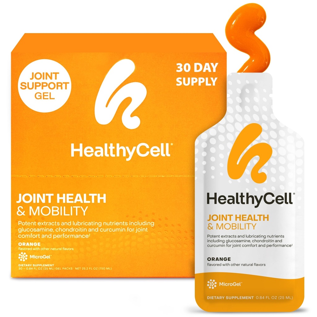 Healthycell Joint Health & Mobility Daily Liquid Supplement - Joint Support Supplement, Inflammation Response, Cartilage & Flexibility with Curcumin, Glucosamine & Chondroitin - 30 Gel Packs