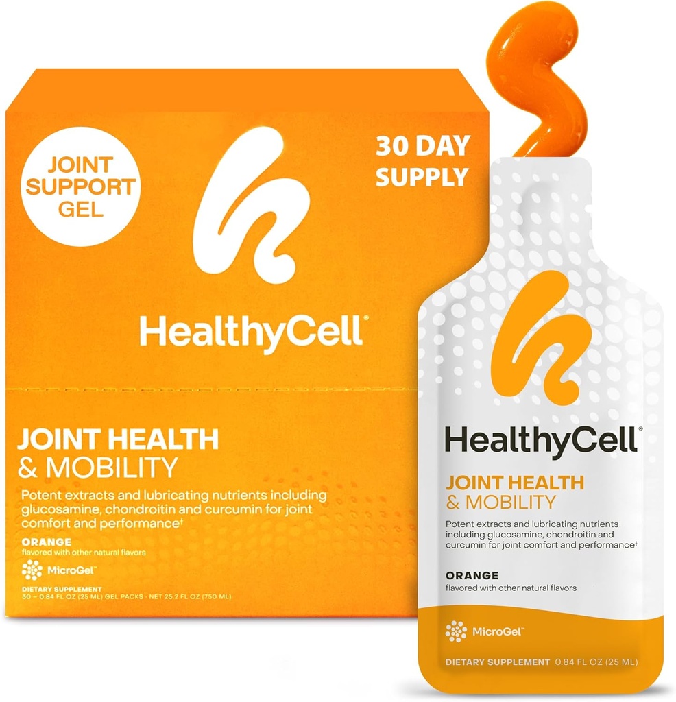 Healthycell Joint Health & Mobility Daily Liquid Supplement - Joint Support Supplement, Inflammation Response, Cartilage & Flexibility with Curcumin, Glucosamine " Chondroitin - 30 Gel Packs