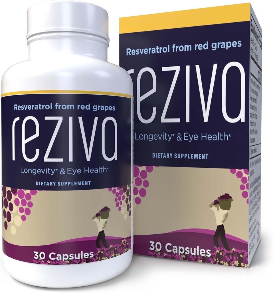 Reziva Resveratrol Supplement - Ultra høy styrke og lege formulert - Transresveratrol Supplement - Grapefrø med Resveratrol - For langvarighet, øye helse og, total velvære - 30 Veg Kapsler
