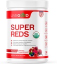 LIVEGOODTM Organic Super Reds with Alfalfa, Miežu zāle, biešu sakne, granātābols, vīnogu sēkla, vegans, bez glutēna, 9.25 Oz