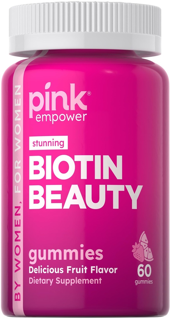 PINK Biotin Gummies for Women | 2,500 mcg | 60 Count | Vitamin for Hair, Skin and Nails | Fruit Flavor | Non-GMO & Gluten Free