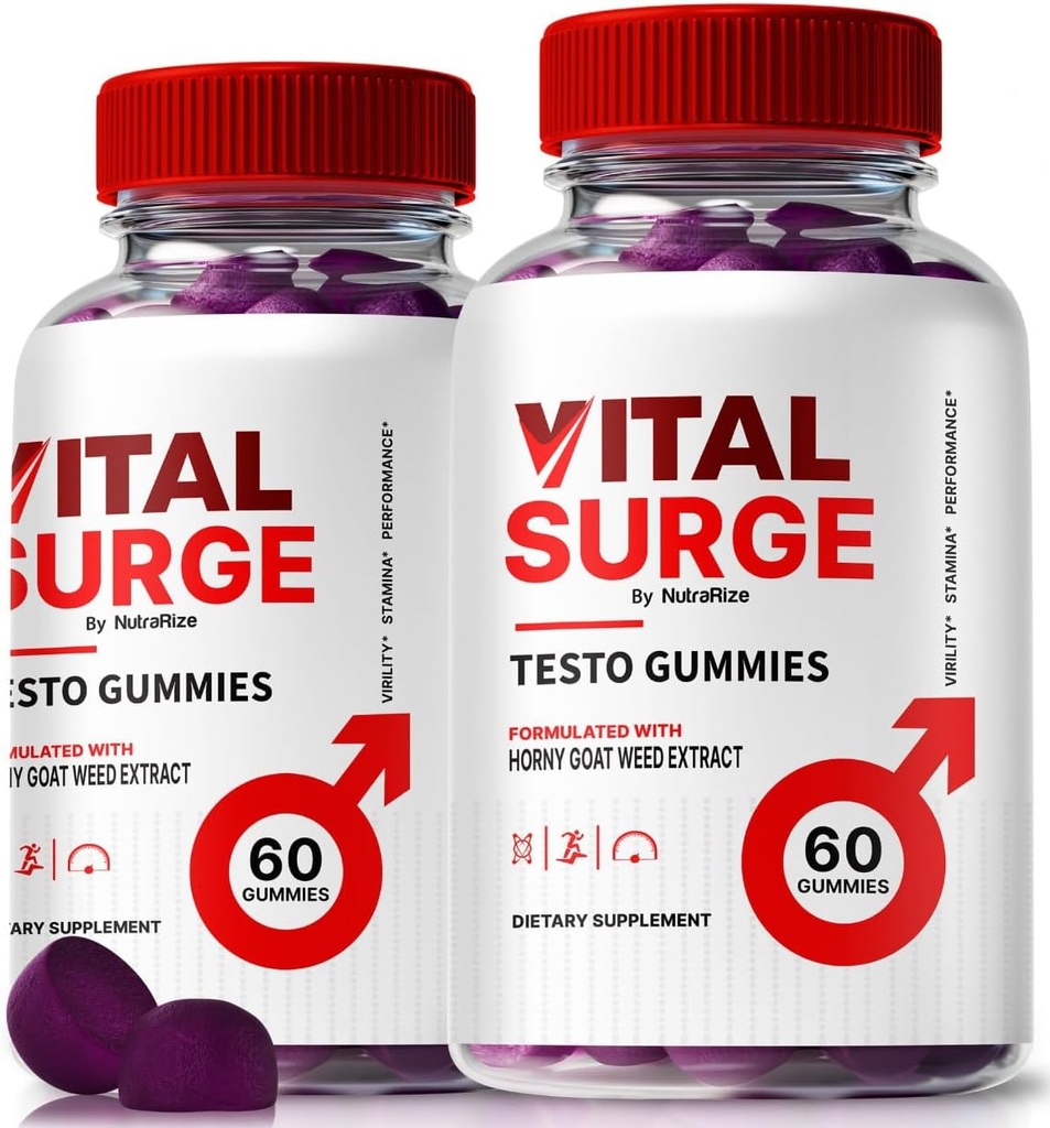 (2 пакета) Vital Surge Testo Gummies - премиальные VitalSurge Gummies для мужчин с чистыми ингредиентами для топливного привода, уверенностью и ежедневной производительностью, простой в приготовлении вкусный Vital Surge ME Gomitas (120 гумми)
