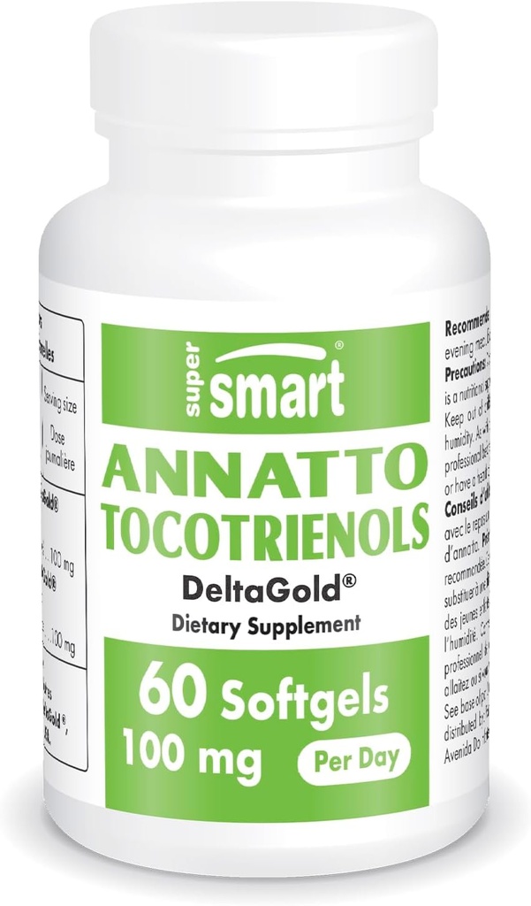 Annatto Tocotrienol supersmartak 100mg eguneko (DeltaGold bitamina E) - Tocotrienol osagarria | Ez-GMO eta Gluten Free - 60 Softgels