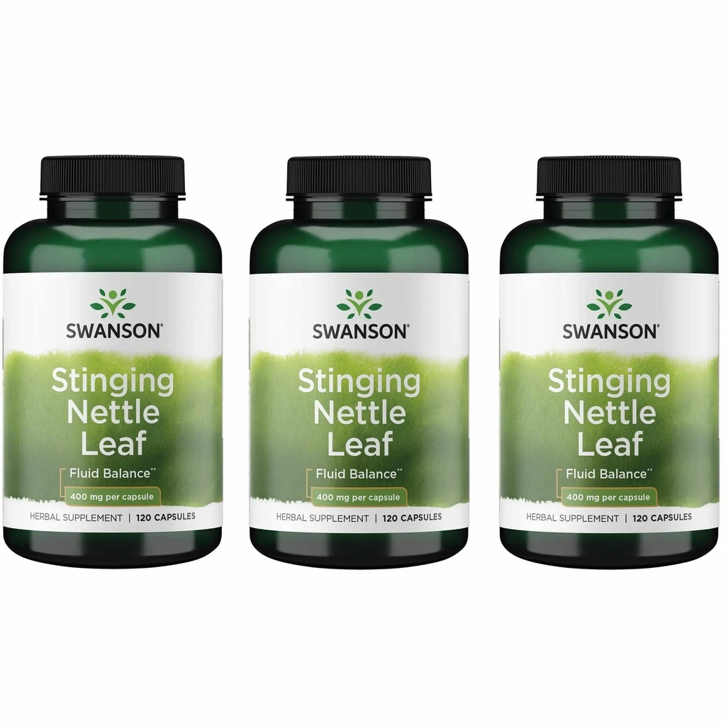 Swanson Stinging Nettle Leaf (Urtica Dioica) (120 Capsules), 3 Pack | Herbal Supplement Promoting Urinary Tract and Respiratory Health Support, May Support Healthy Fluid Balance