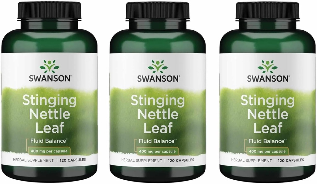Swanson Stinging Nettle Leaf (Urtica Dioica) - Herbal Supplement Promoting Urinary Tract & Respiratory Health Support - Támogathatja az egészséges folyadékegyensúlyt - (120 kapszula) (3 csomag)
